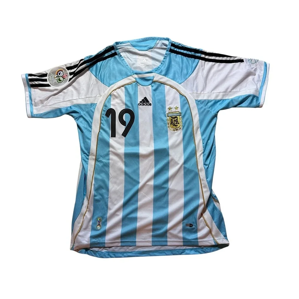 Adidas Argentina 2006 World Cup Messi 19 Jersey Large Blue White Striped